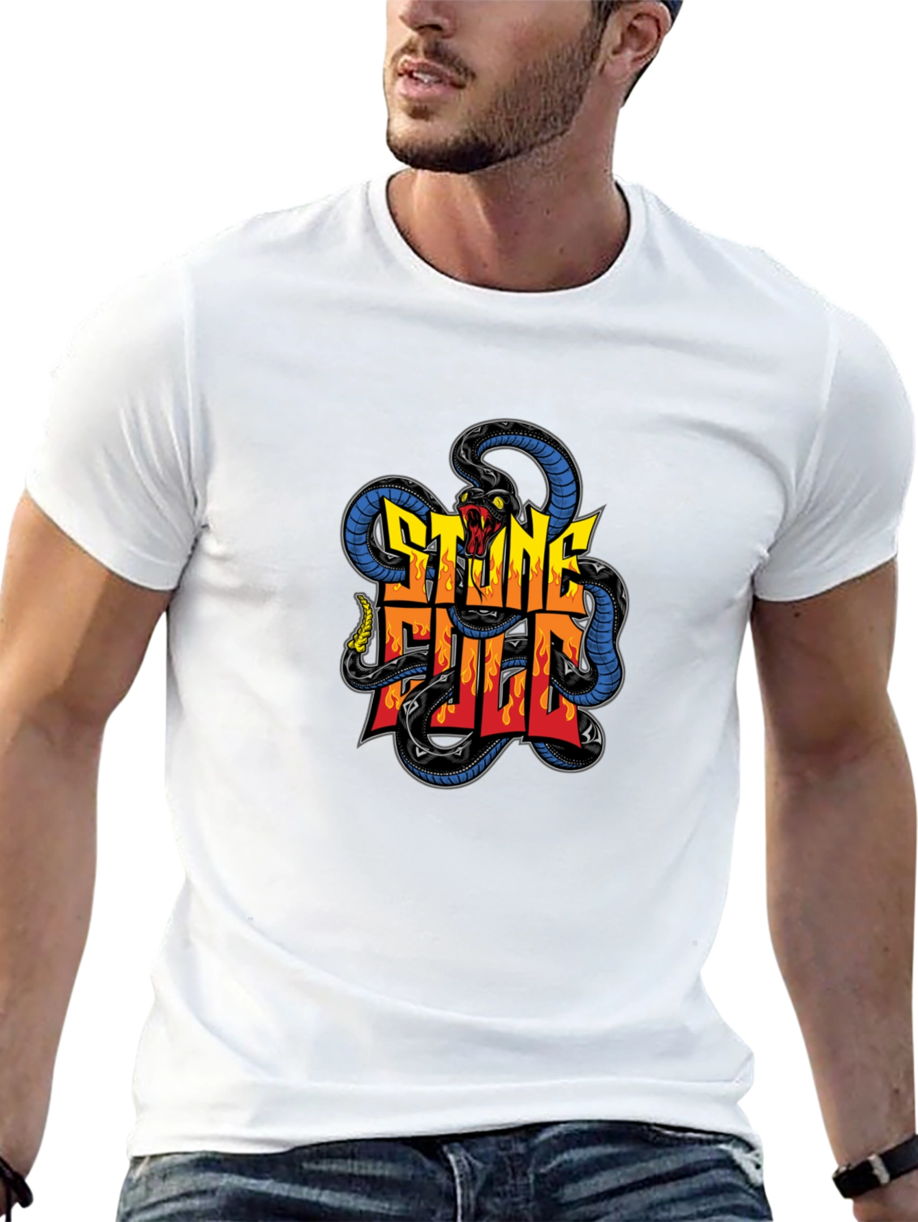 Stone Full Snake Graphic Tee - Mens Black T-Shirt
