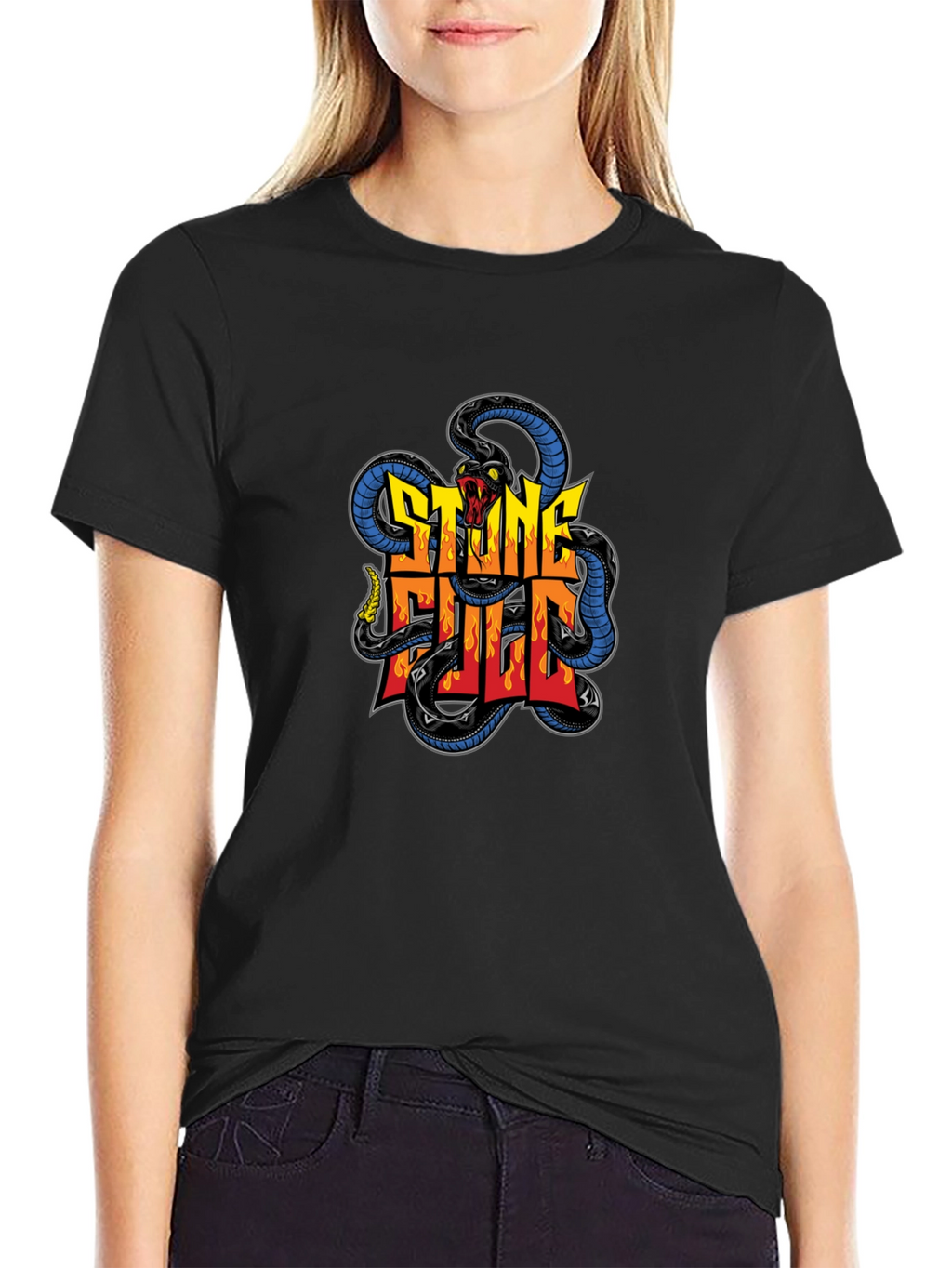 Stone Full Snake Graphic Tee - Mens Black T-Shirt