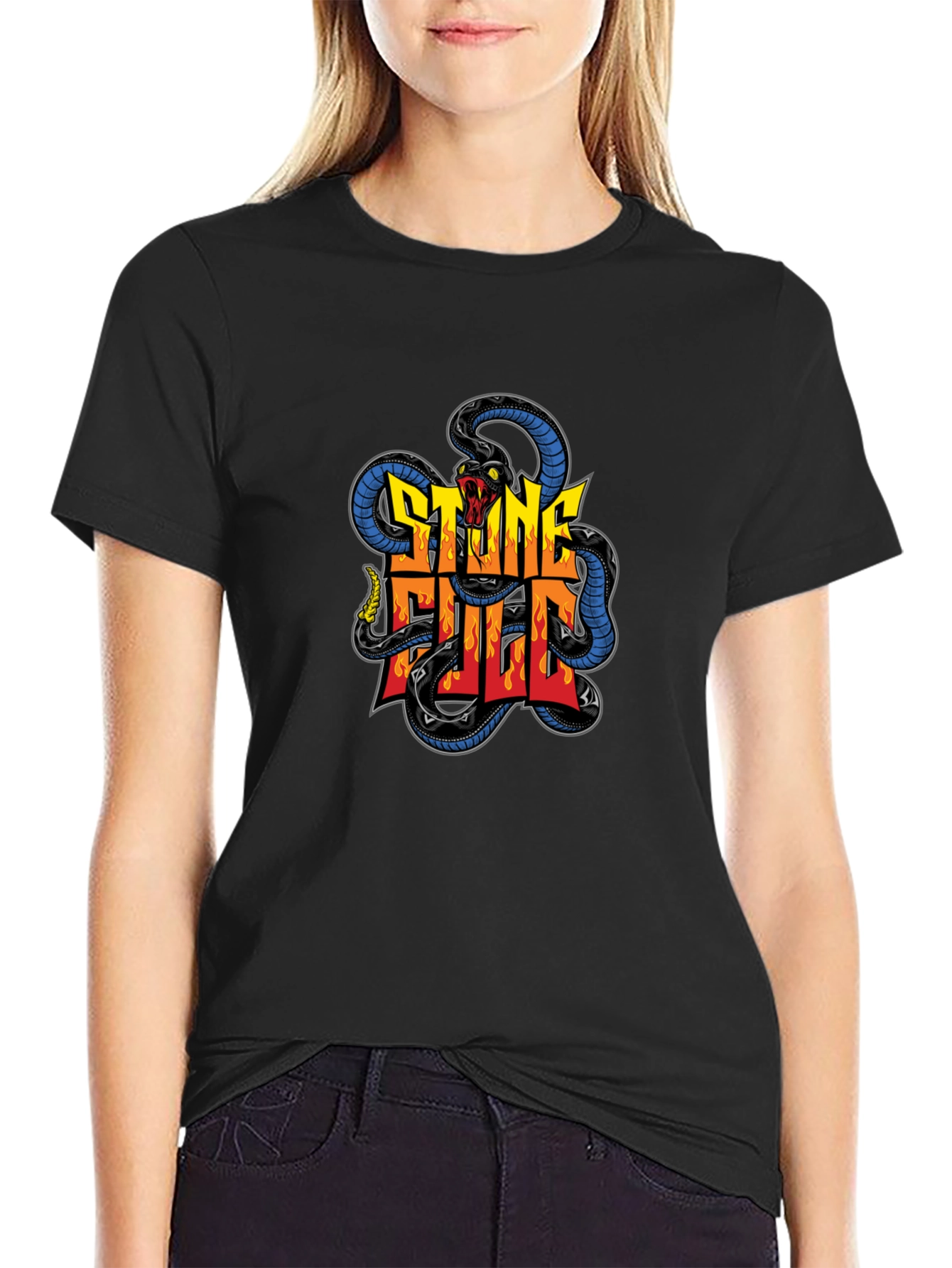 Stone Full Snake Graphic Tee - Mens Black T-Shirt