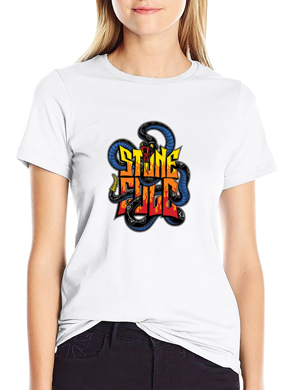 Stone Full Snake Graphic Tee - Mens Black T-Shirt