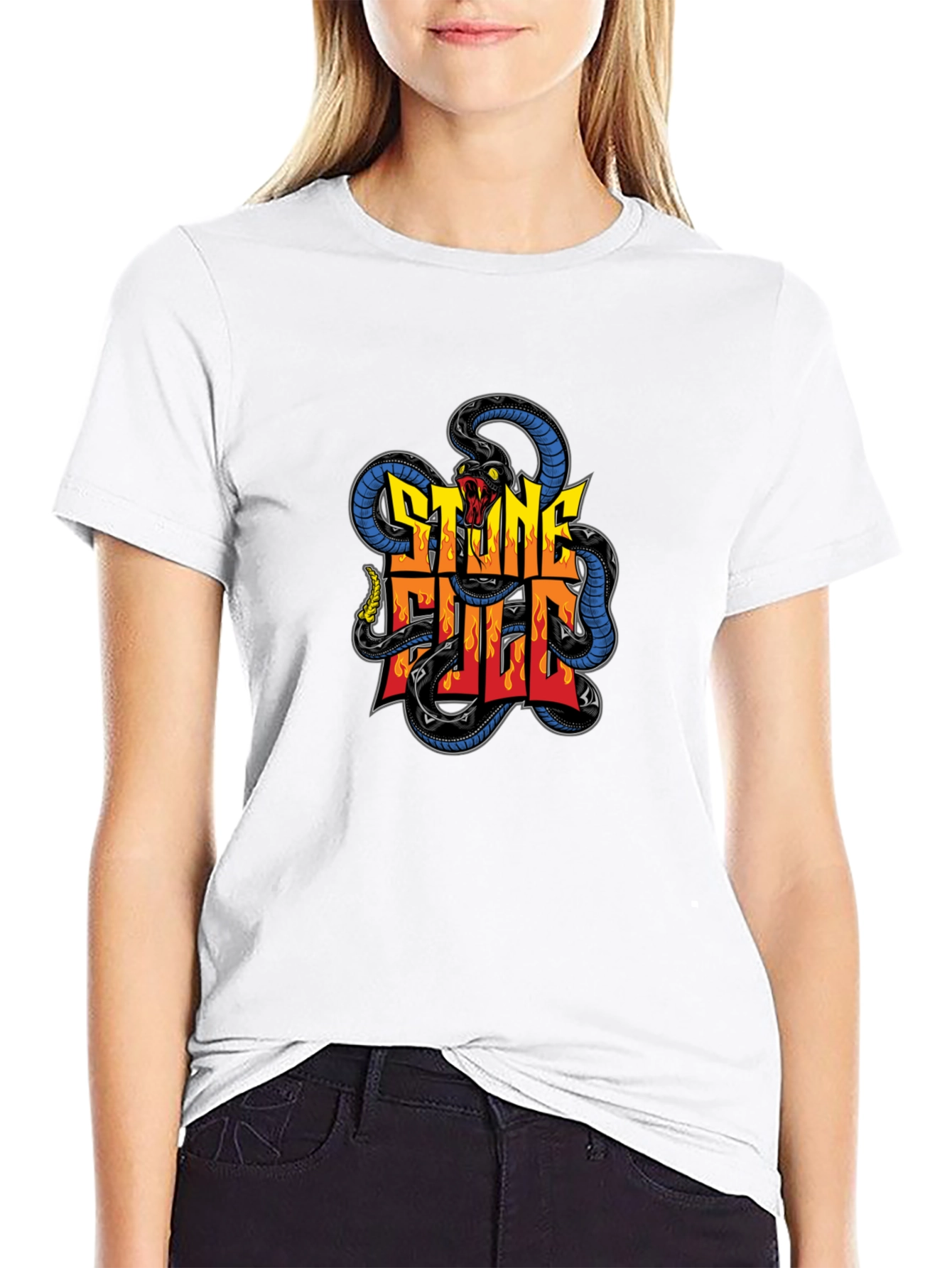 Stone Full Snake Graphic Tee - Mens Black T-Shirt