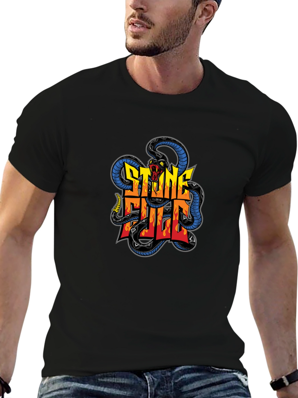 Stone Full Snake Graphic Tee - Mens Black T-Shirt