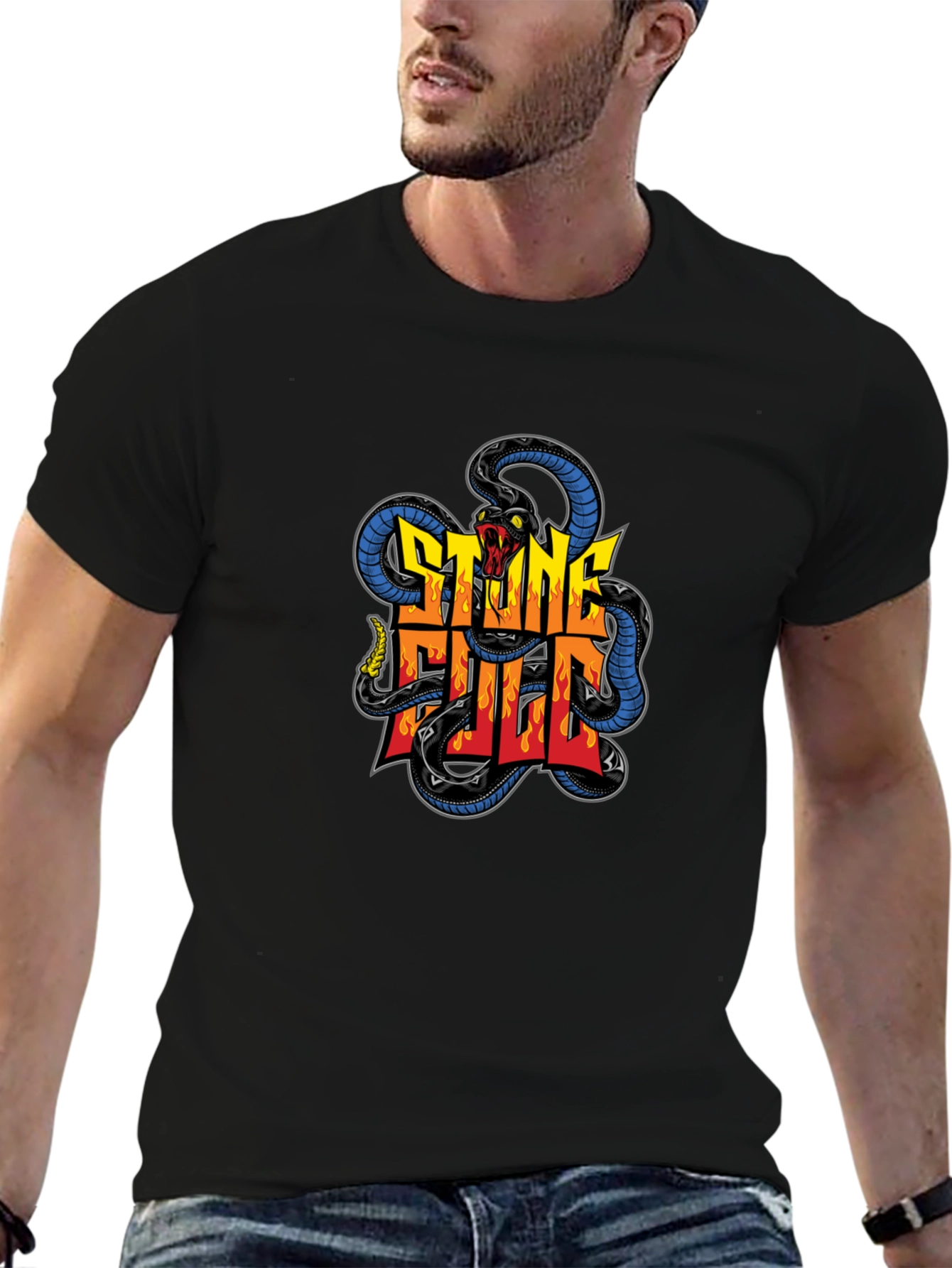 Stone Full Snake Graphic Tee - Mens Black T-Shirt