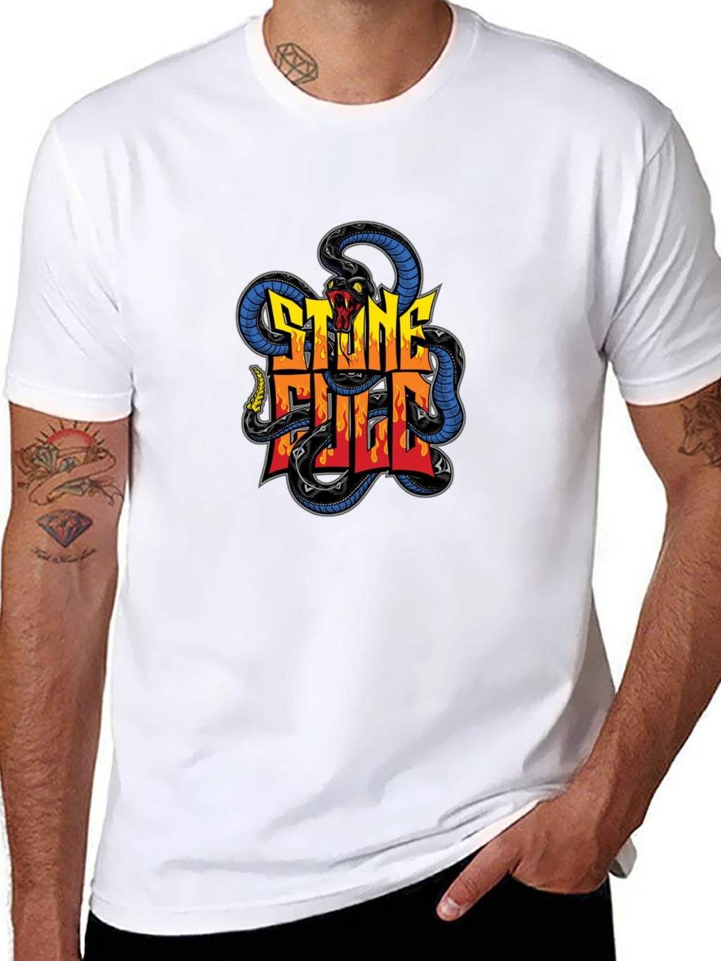 Stone Full Snake Graphic Tee - Mens Black T-Shirt