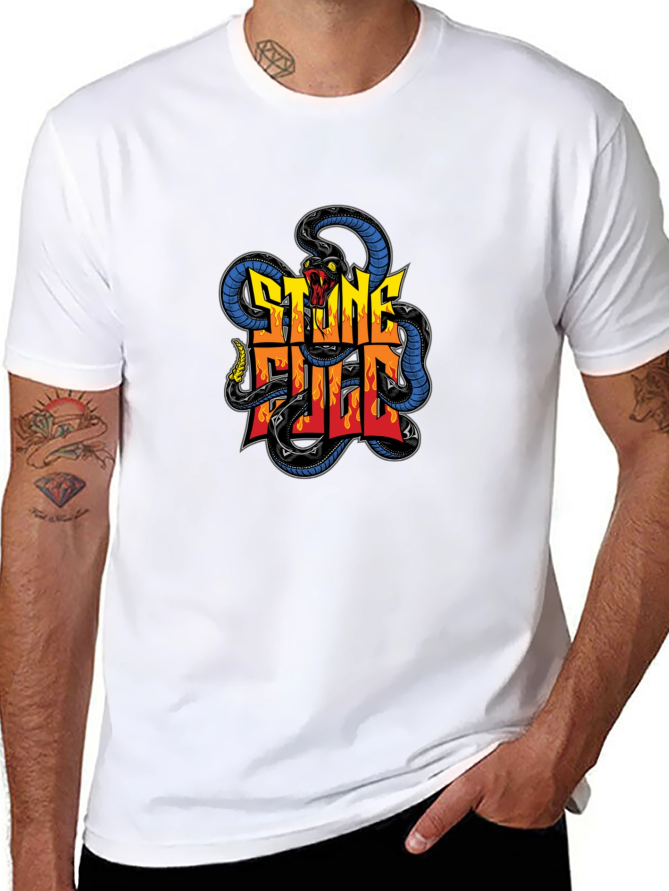 Stone Full Snake Graphic Tee - Mens Black T-Shirt