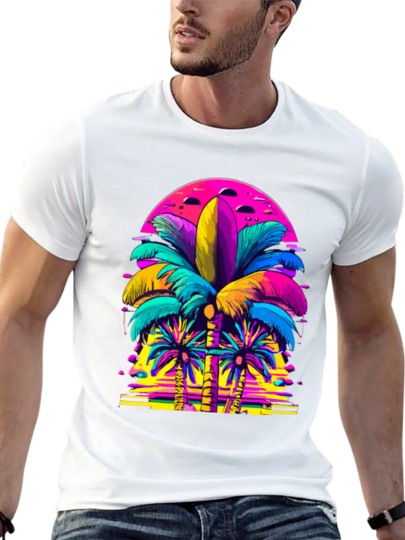 Vibrant Palm Tree Graphic T-Shirt