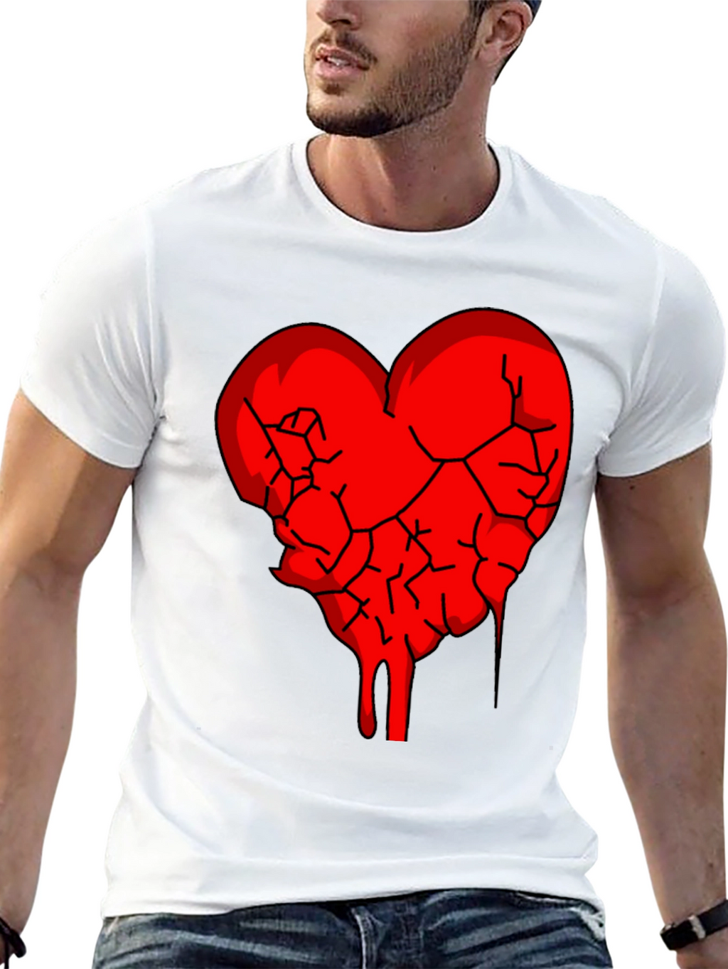 Broken Heart Graphic Tee - Black Cotton Blend