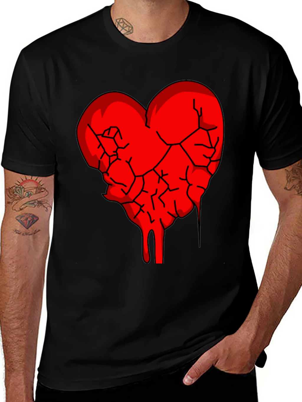 Broken Heart Graphic Tee - Black Cotton Blend