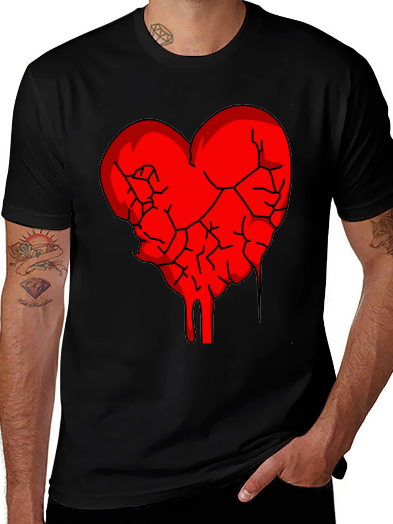 Broken Heart Graphic Tee - Black Cotton Blend