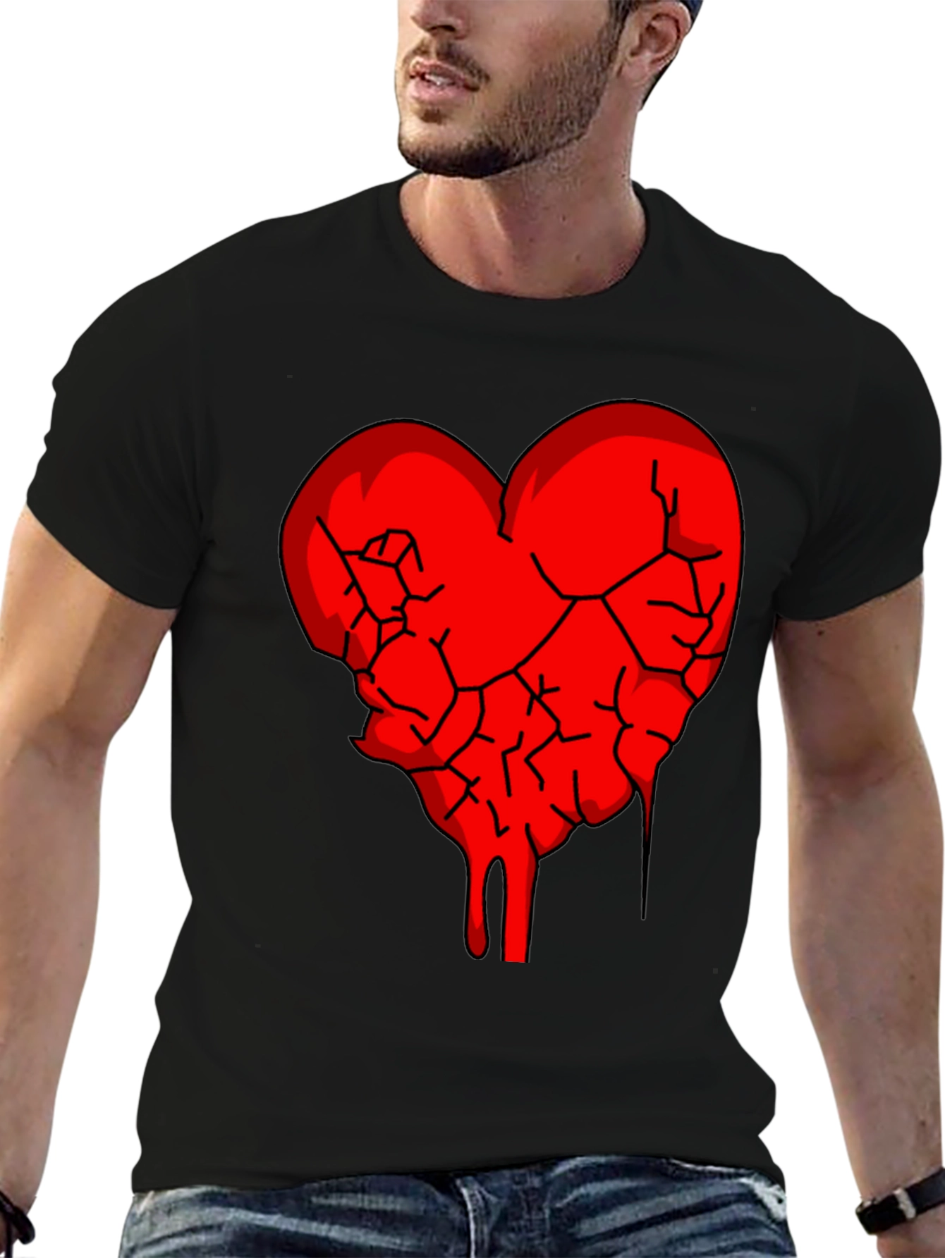 Broken Heart Graphic Tee - Black Cotton Blend