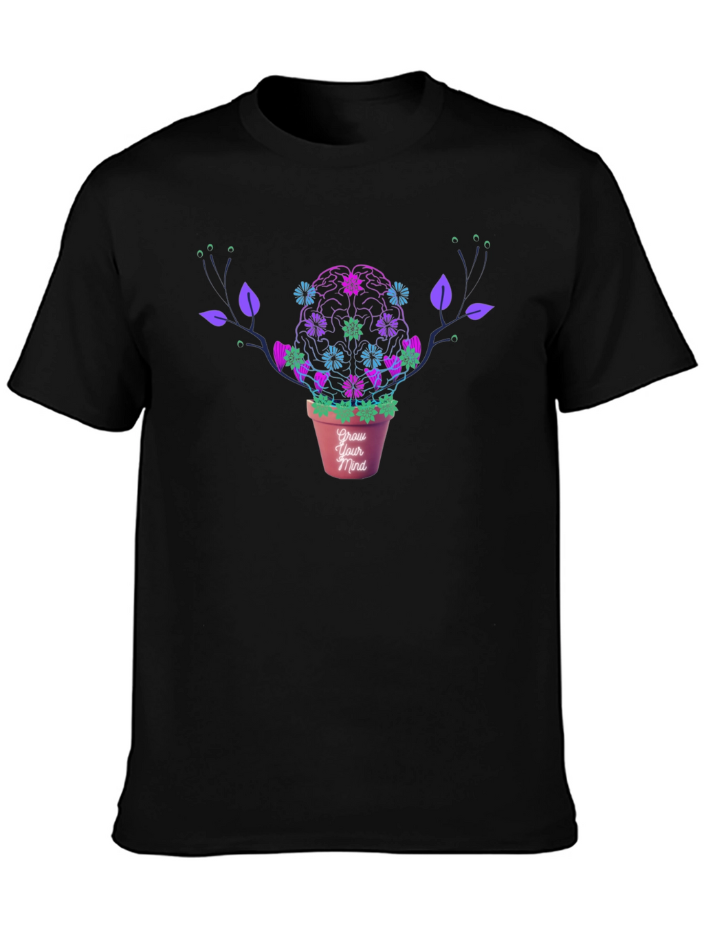 Grow Your Mind Brain Plant T-Shirt - Black