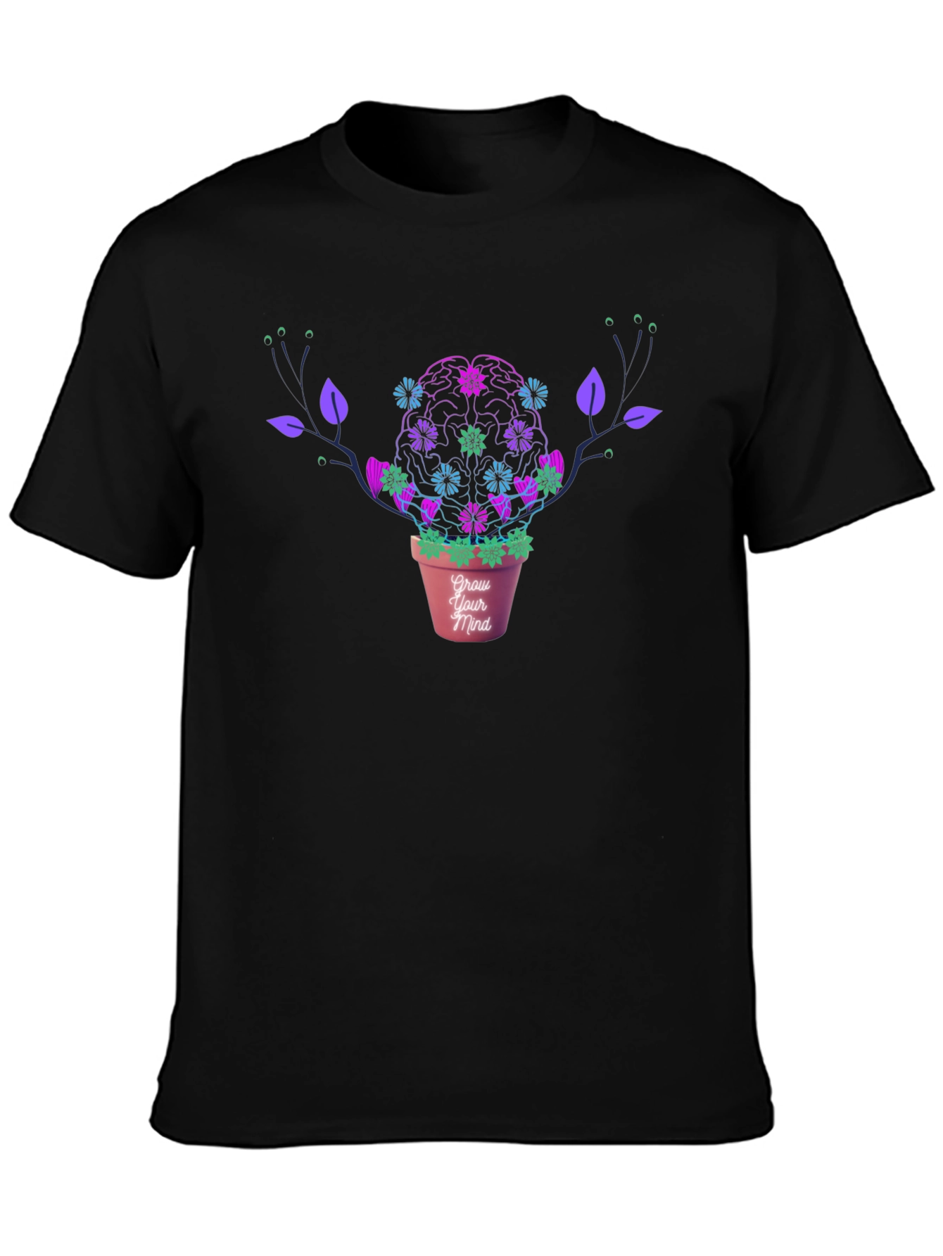 Grow Your Mind Brain Plant T-Shirt - Black