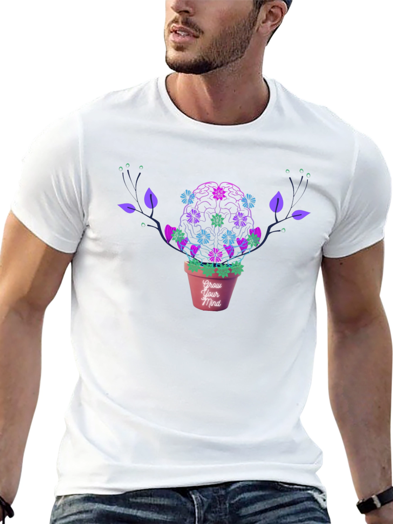 Grow Your Mind Brain Plant T-Shirt - Black