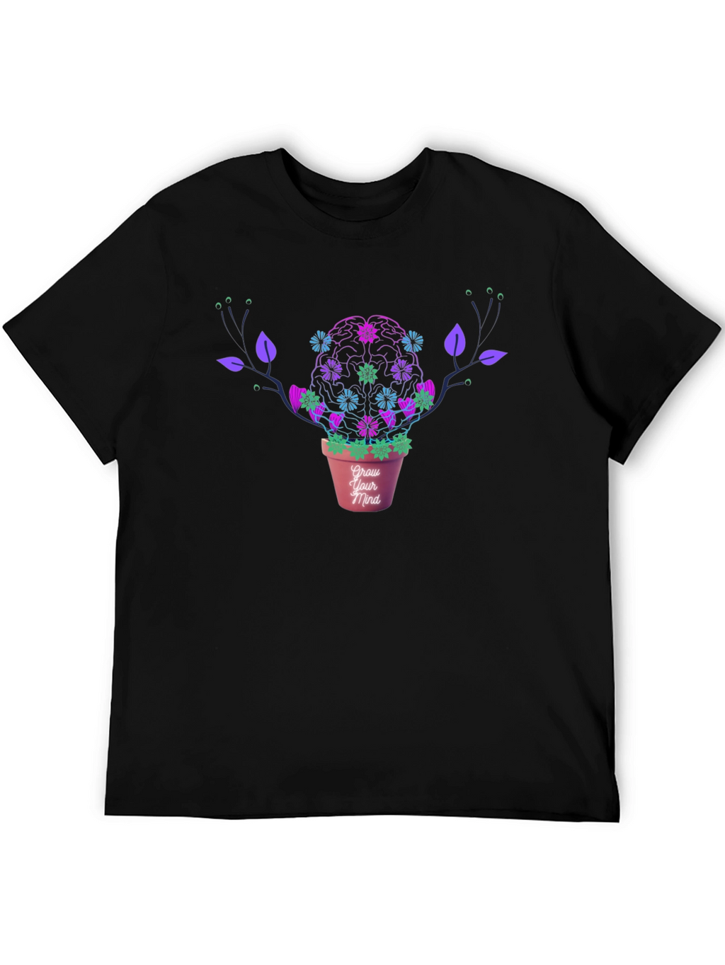 Grow Your Mind Brain Plant T-Shirt - Black