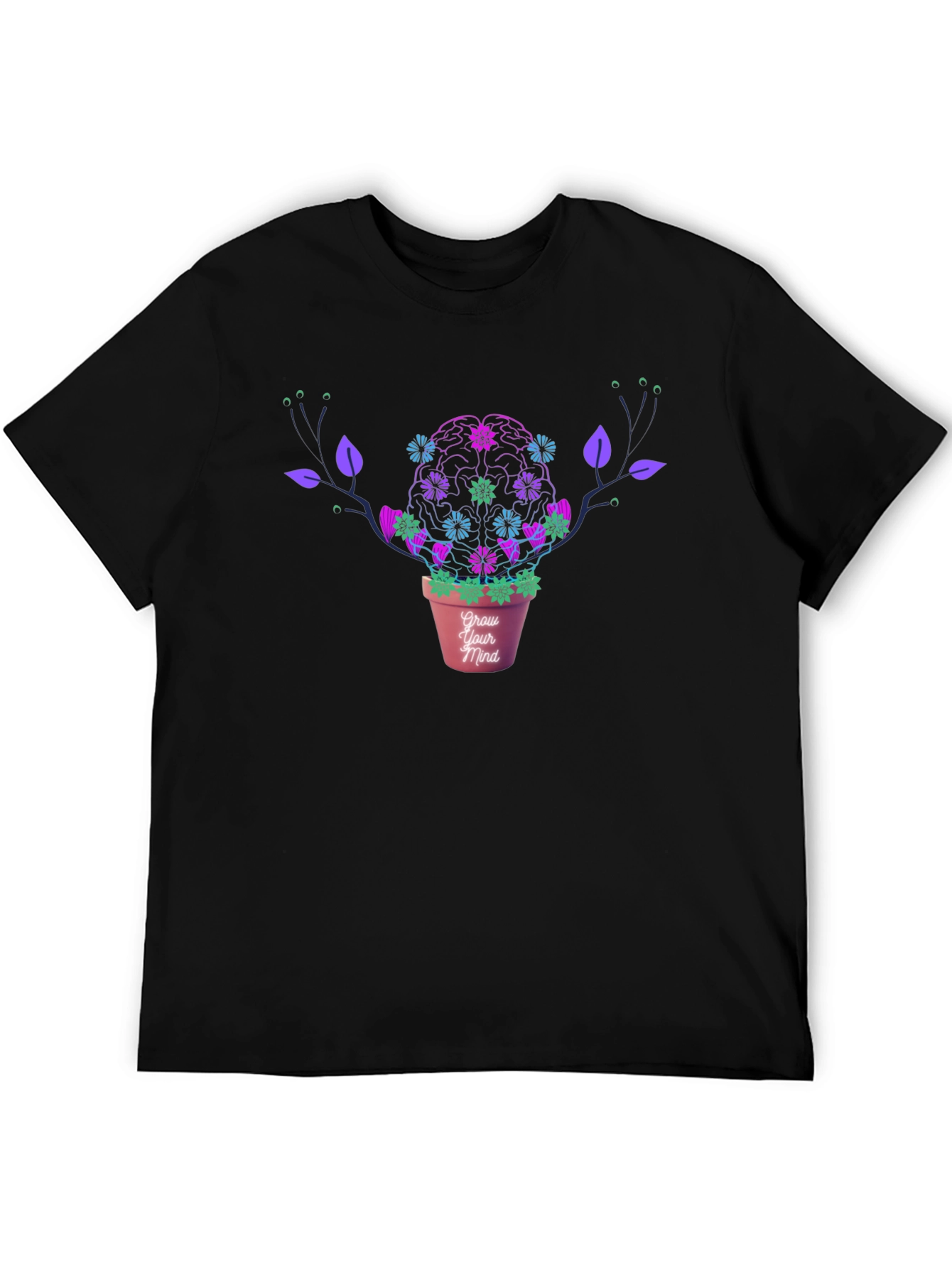 Grow Your Mind Brain Plant T-Shirt - Black
