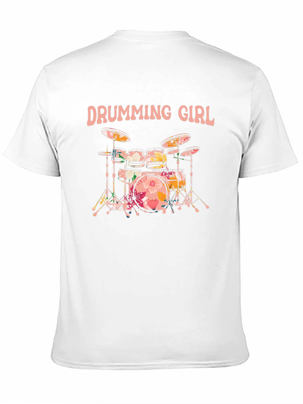 Drumming Girl Floral Drums Black T-Shirt