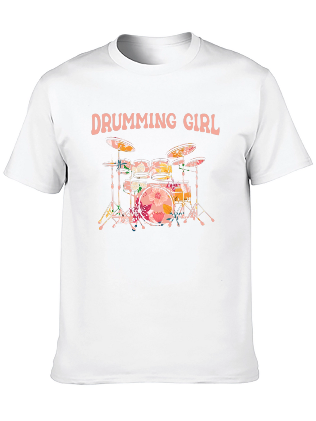 Drumming Girl Floral Drums Black T-Shirt