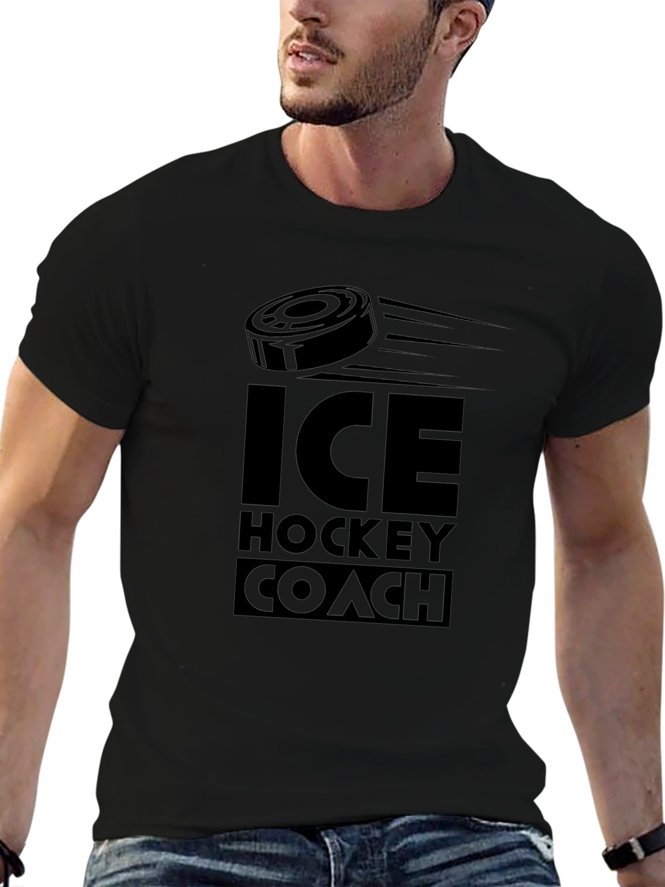 Ice Hockey Coach T-Shirt - Black Cotton Tee