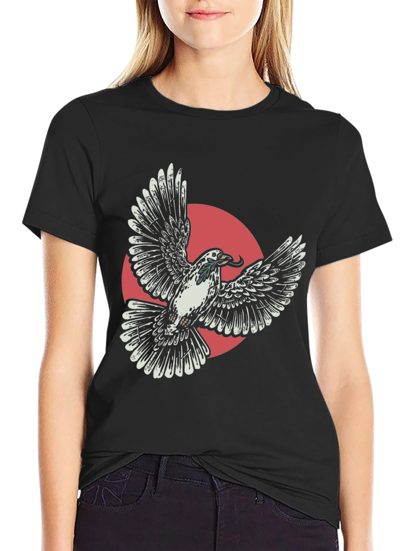 Flying Dove Graphic Tee - Stylish Black T-Shirt