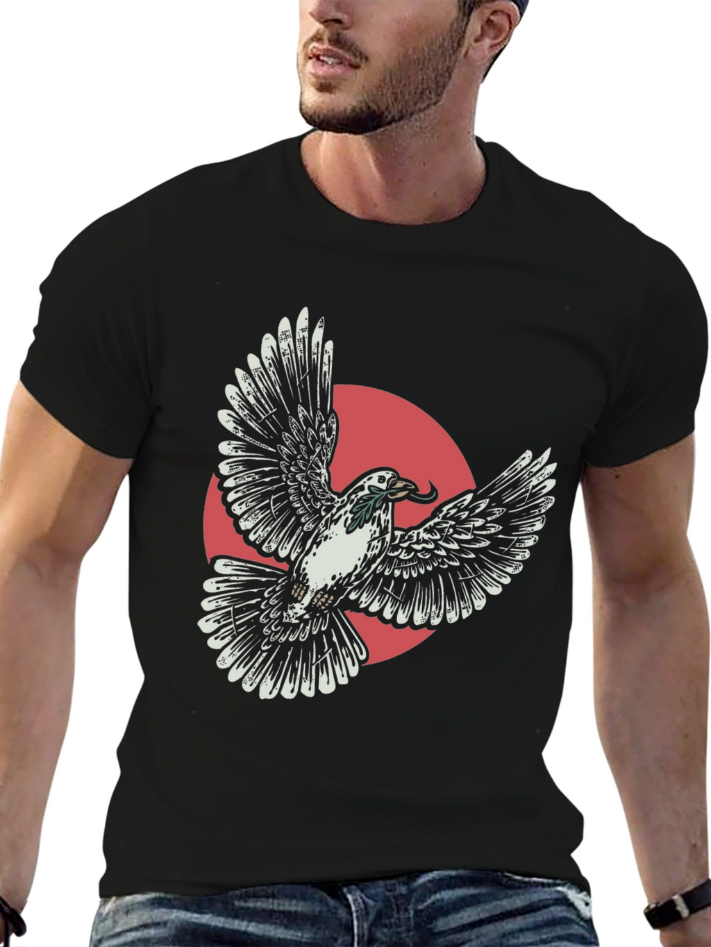 Flying Dove Graphic Tee - Stylish Black T-Shirt