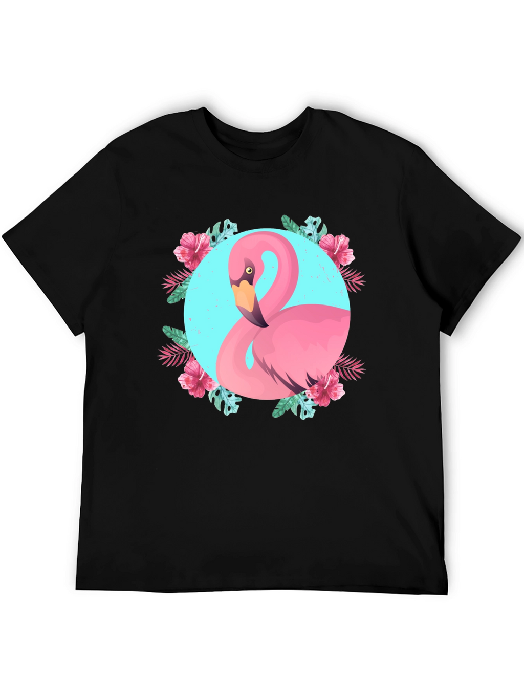 Tropical Flamingo Graphic Black T-Shirt