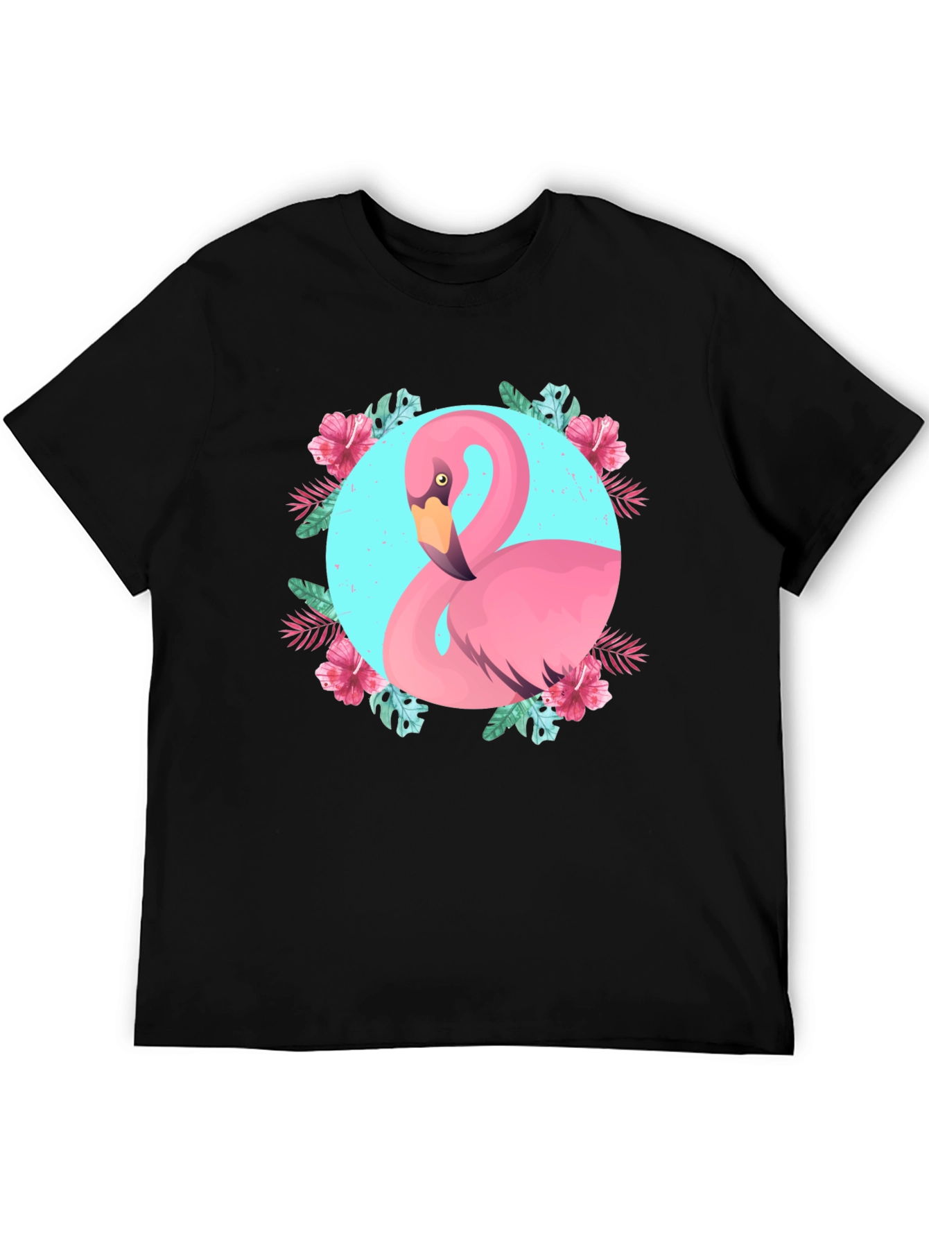 Tropical Flamingo Graphic Black T-Shirt