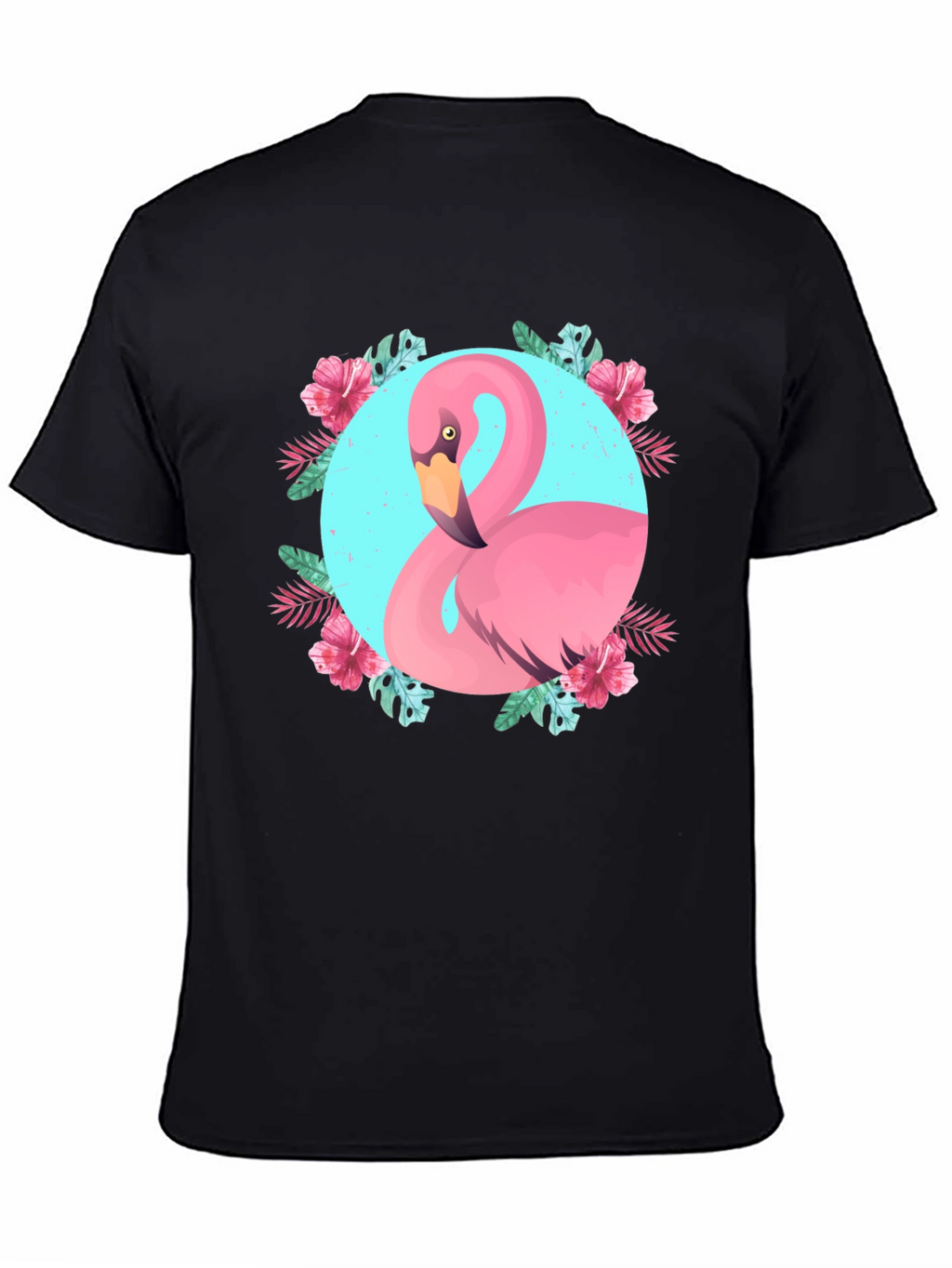 Tropical Flamingo Graphic Black T-Shirt