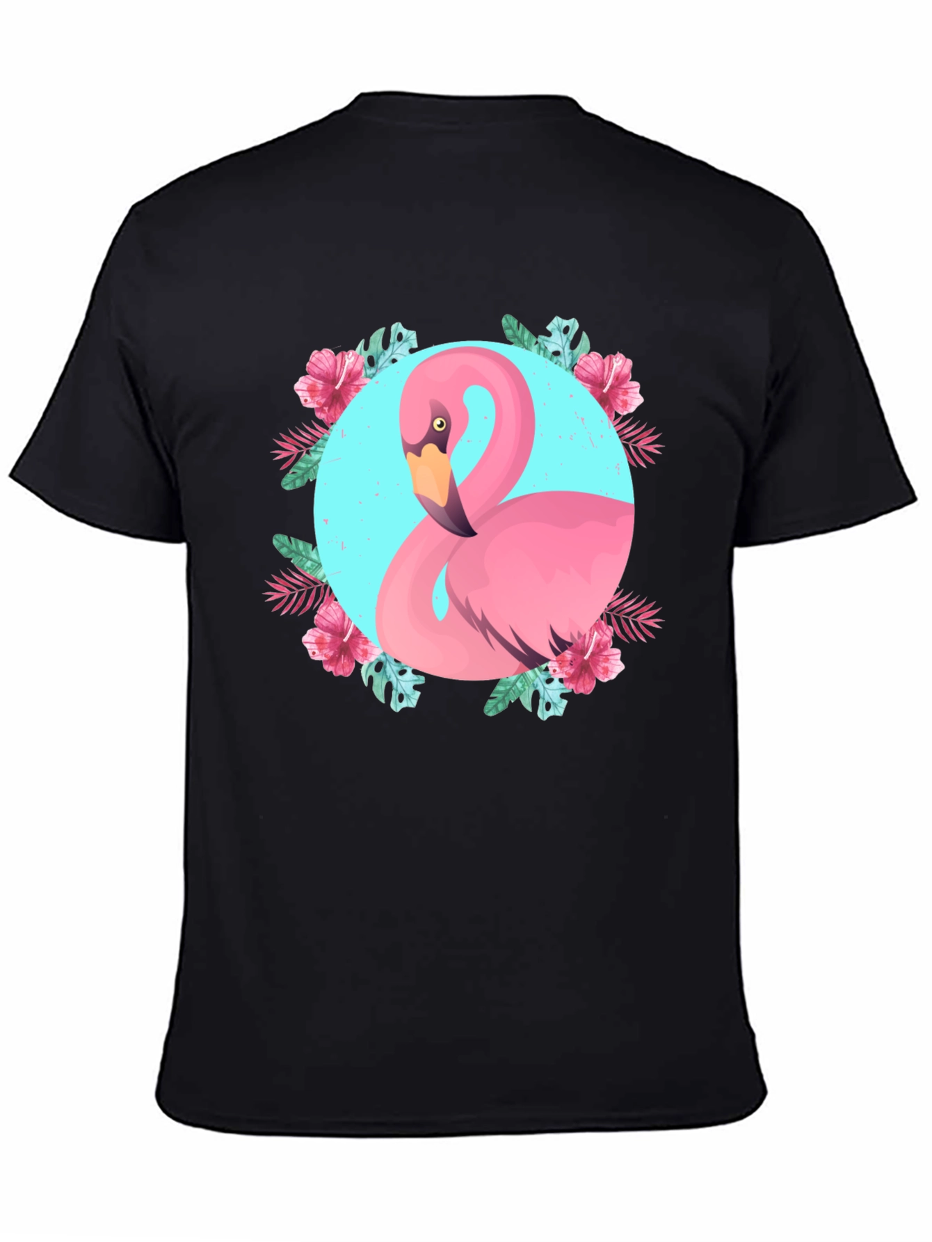 Tropical Flamingo Graphic Black T-Shirt