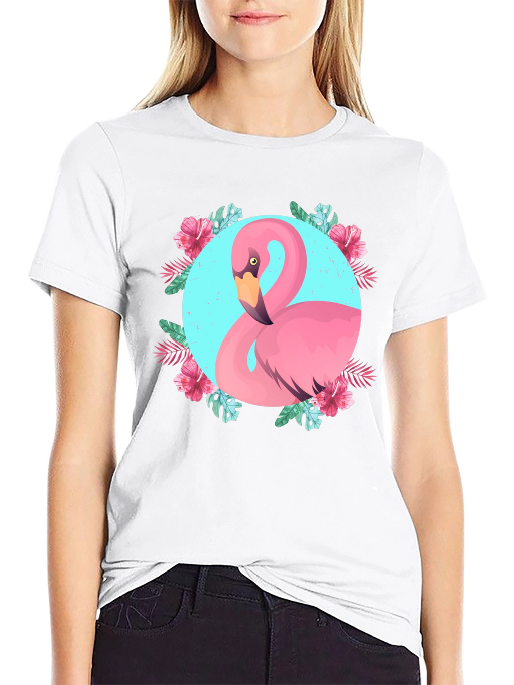 Tropical Flamingo Graphic Black T-Shirt