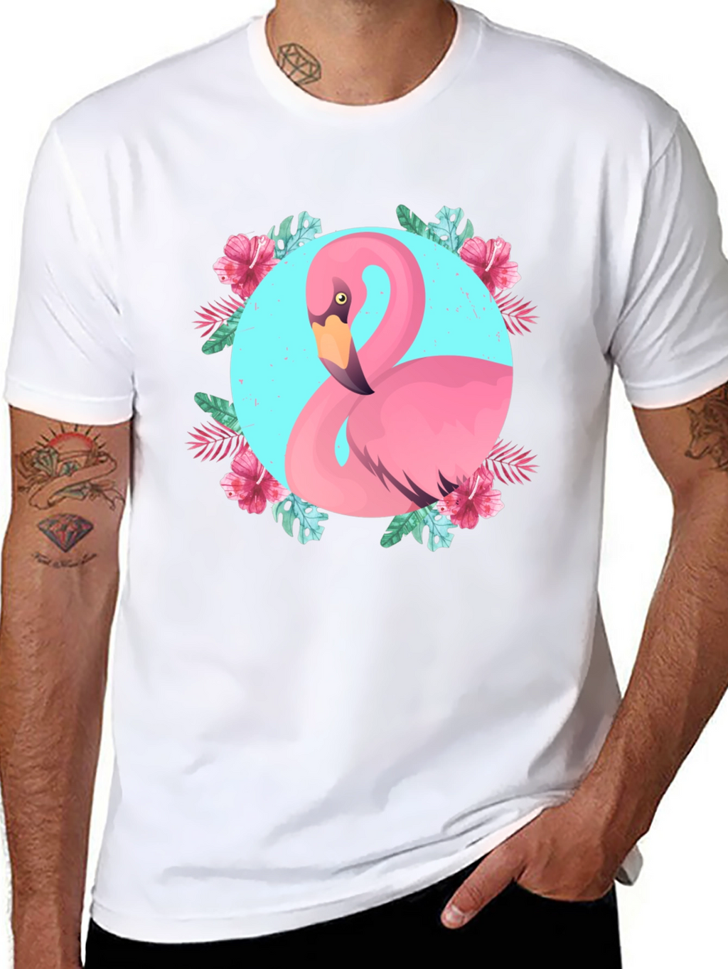 Tropical Flamingo Graphic Black T-Shirt