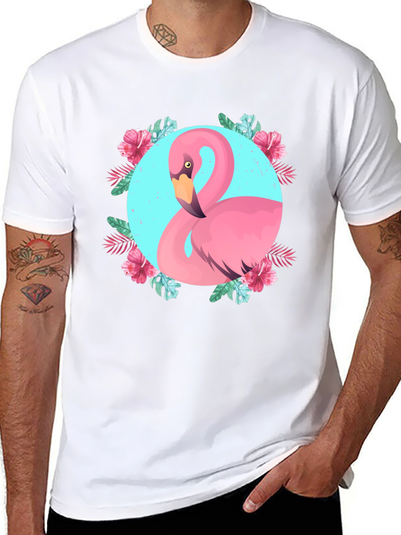 Tropical Flamingo Graphic Black T-Shirt