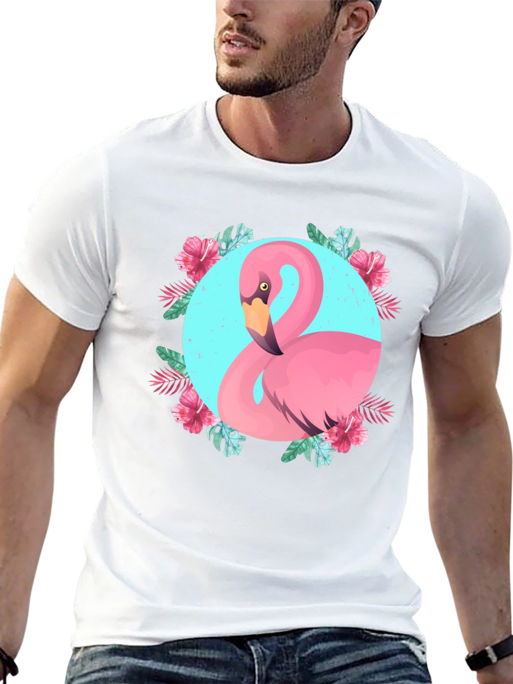 Tropical Flamingo Graphic Black T-Shirt