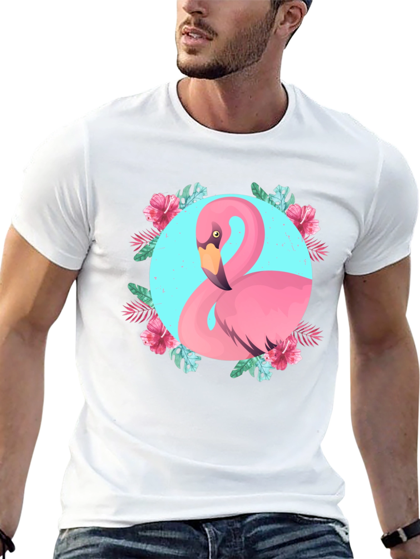 Tropical Flamingo Graphic Black T-Shirt