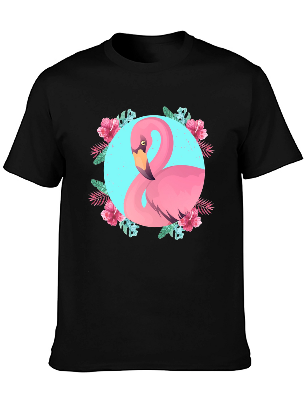 Tropical Flamingo Graphic Black T-Shirt