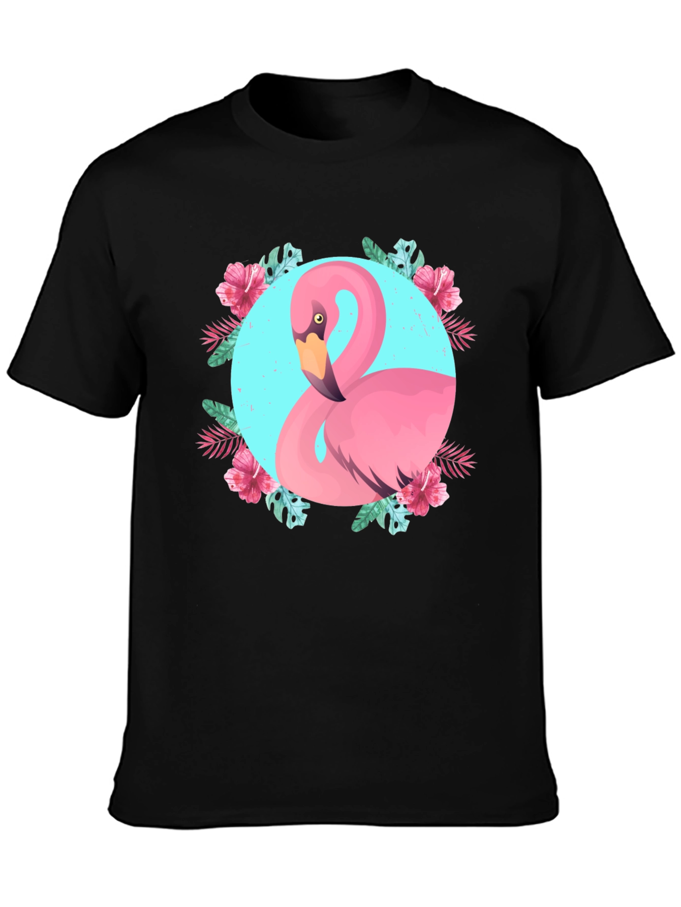 Tropical Flamingo Graphic Black T-Shirt