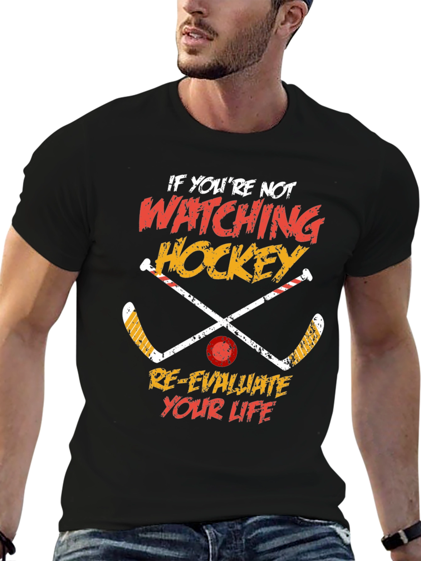 Hockey Fan T-Shirt - Re-Evaluate Your Life