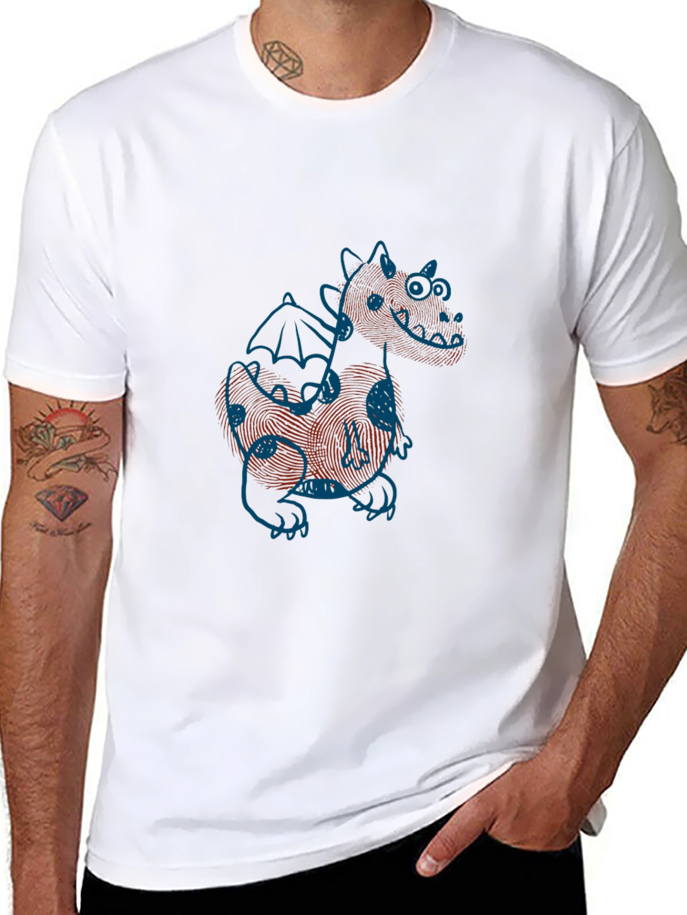 Black T-Shirt with Fingerprint Dragon Design