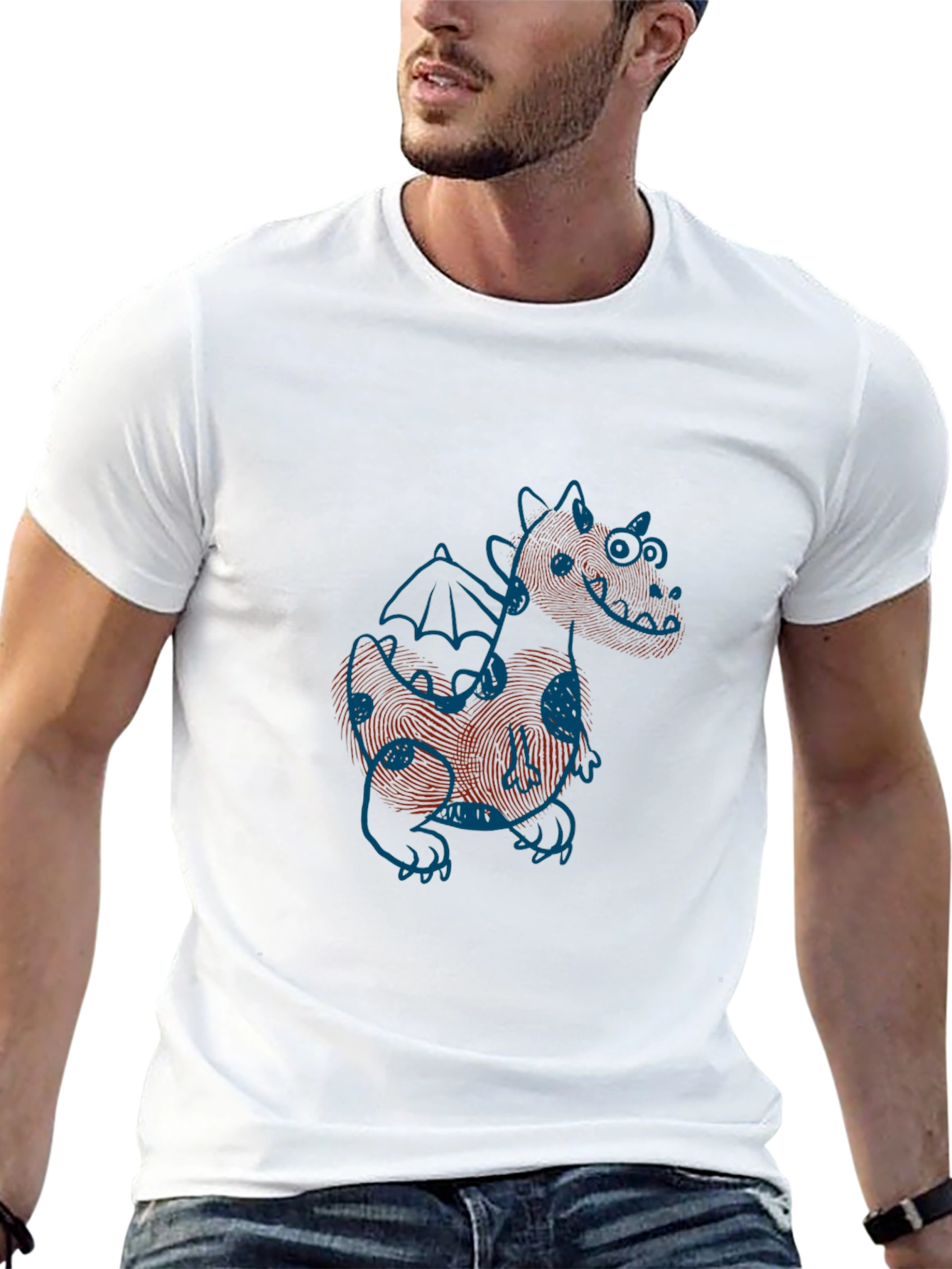 Black T-Shirt with Fingerprint Dragon Design