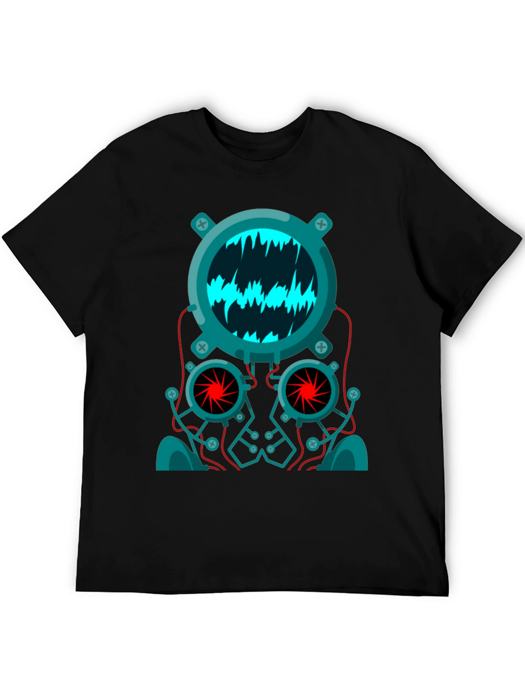 Cyberpunk Robot Head Graphic Tee - Black