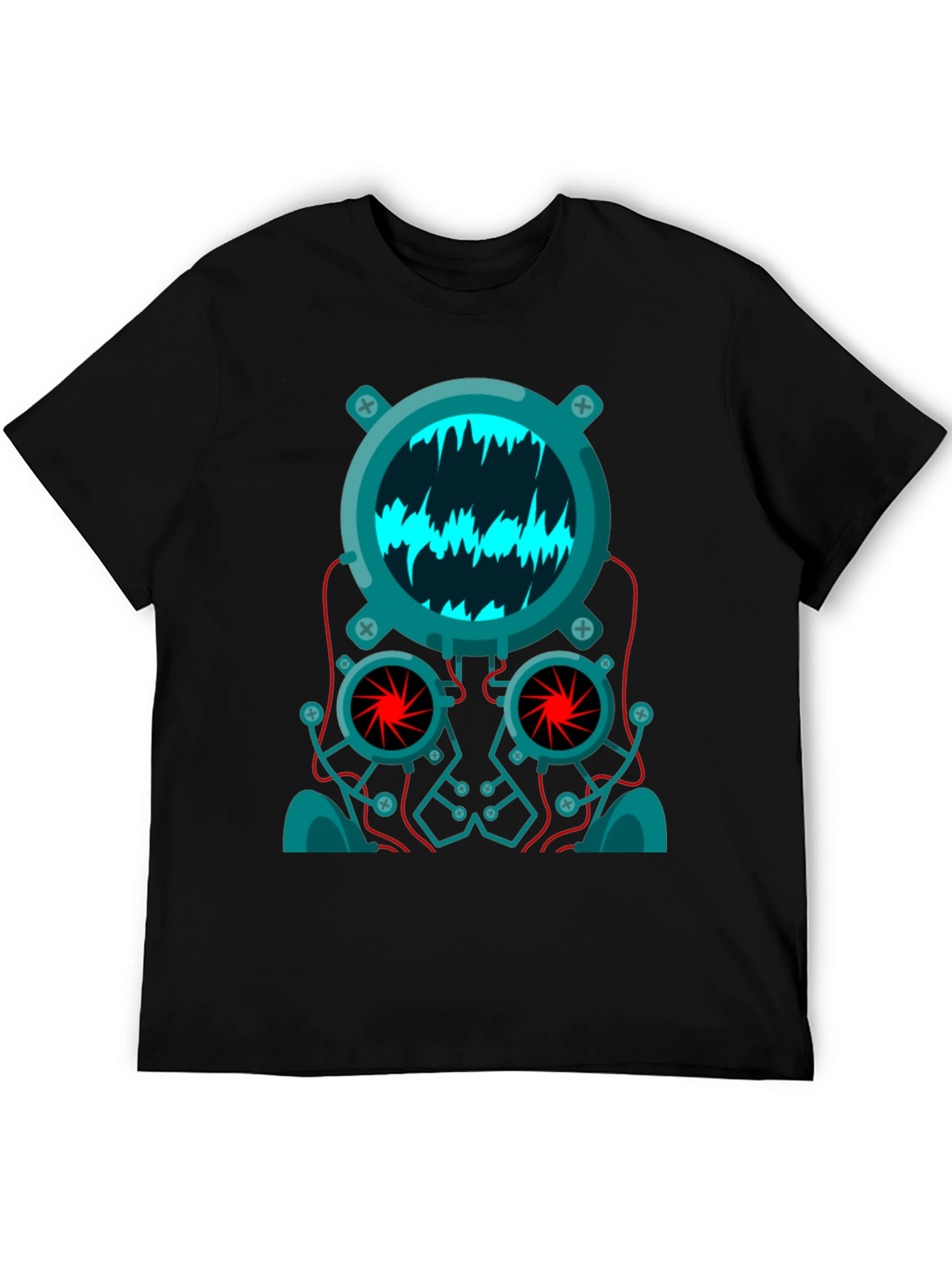 Cyberpunk Robot Head Graphic Tee - Black