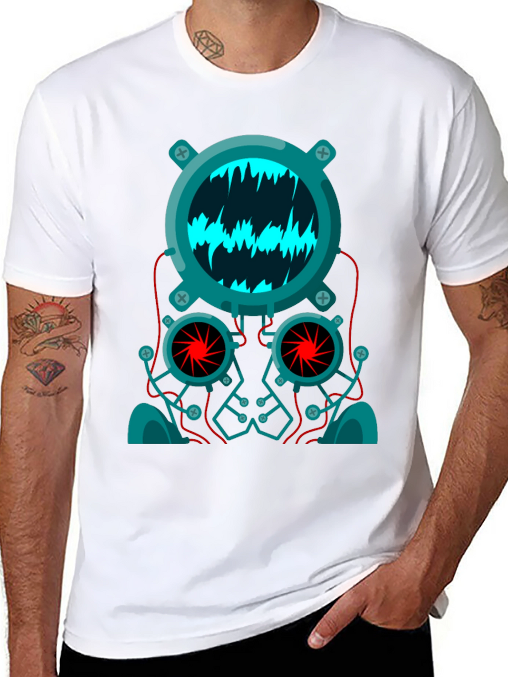 Cyberpunk Robot Head Graphic Tee - Black