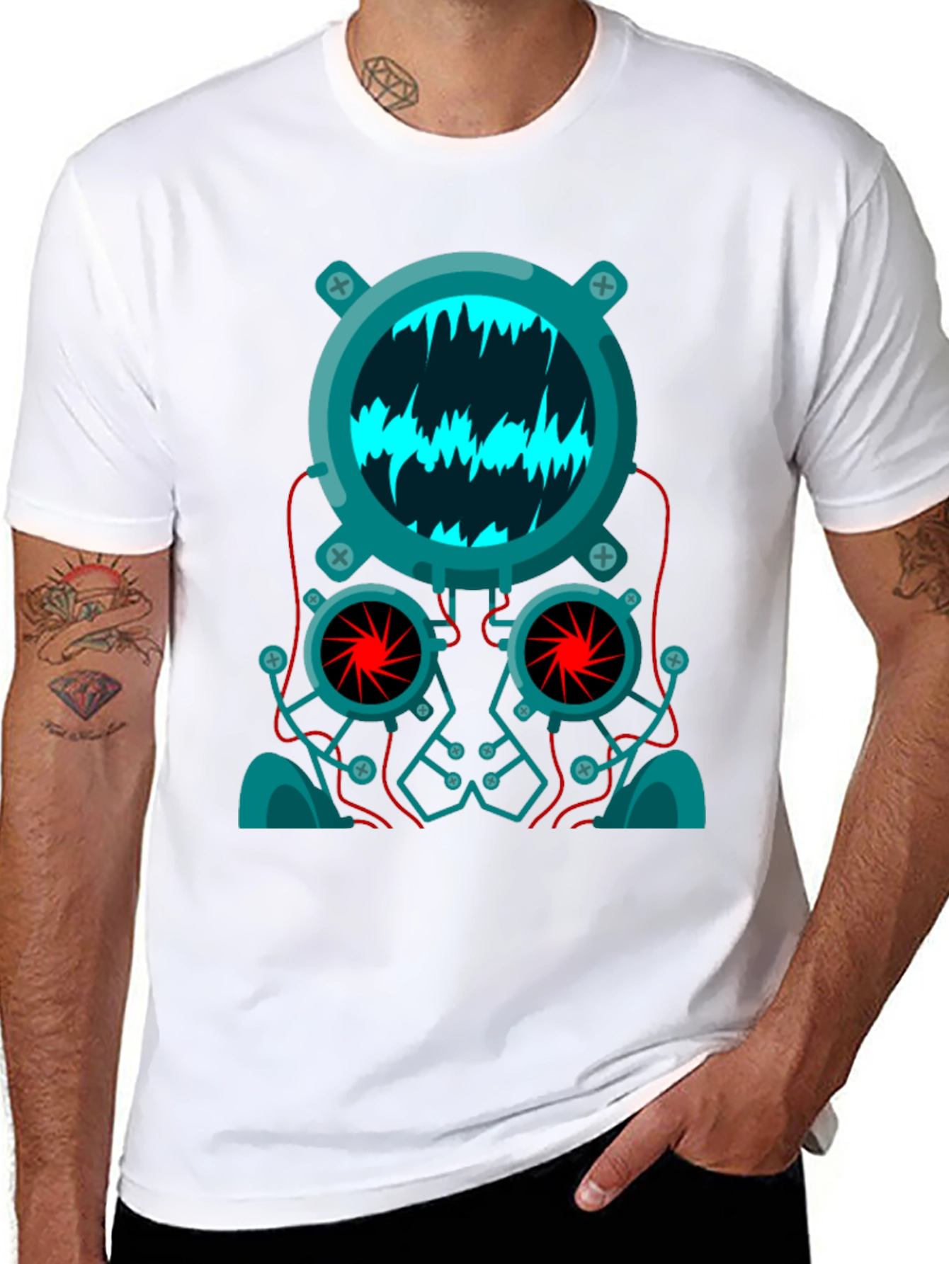 Cyberpunk Robot Head Graphic Tee - Black