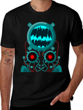Cyberpunk Robot Head Graphic Tee - Black