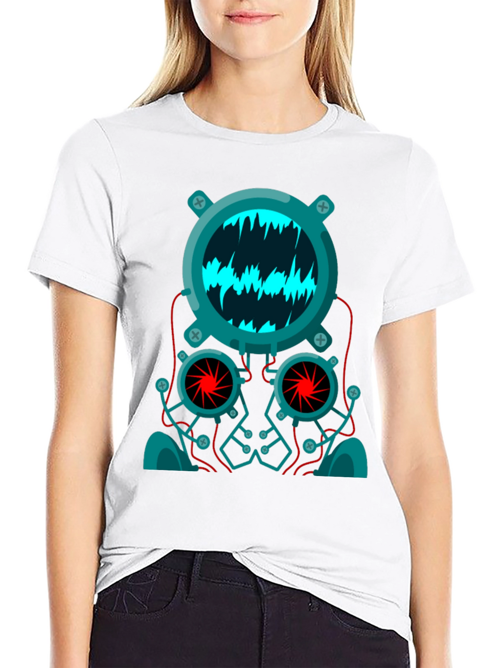 Cyberpunk Robot Head Graphic Tee - Black