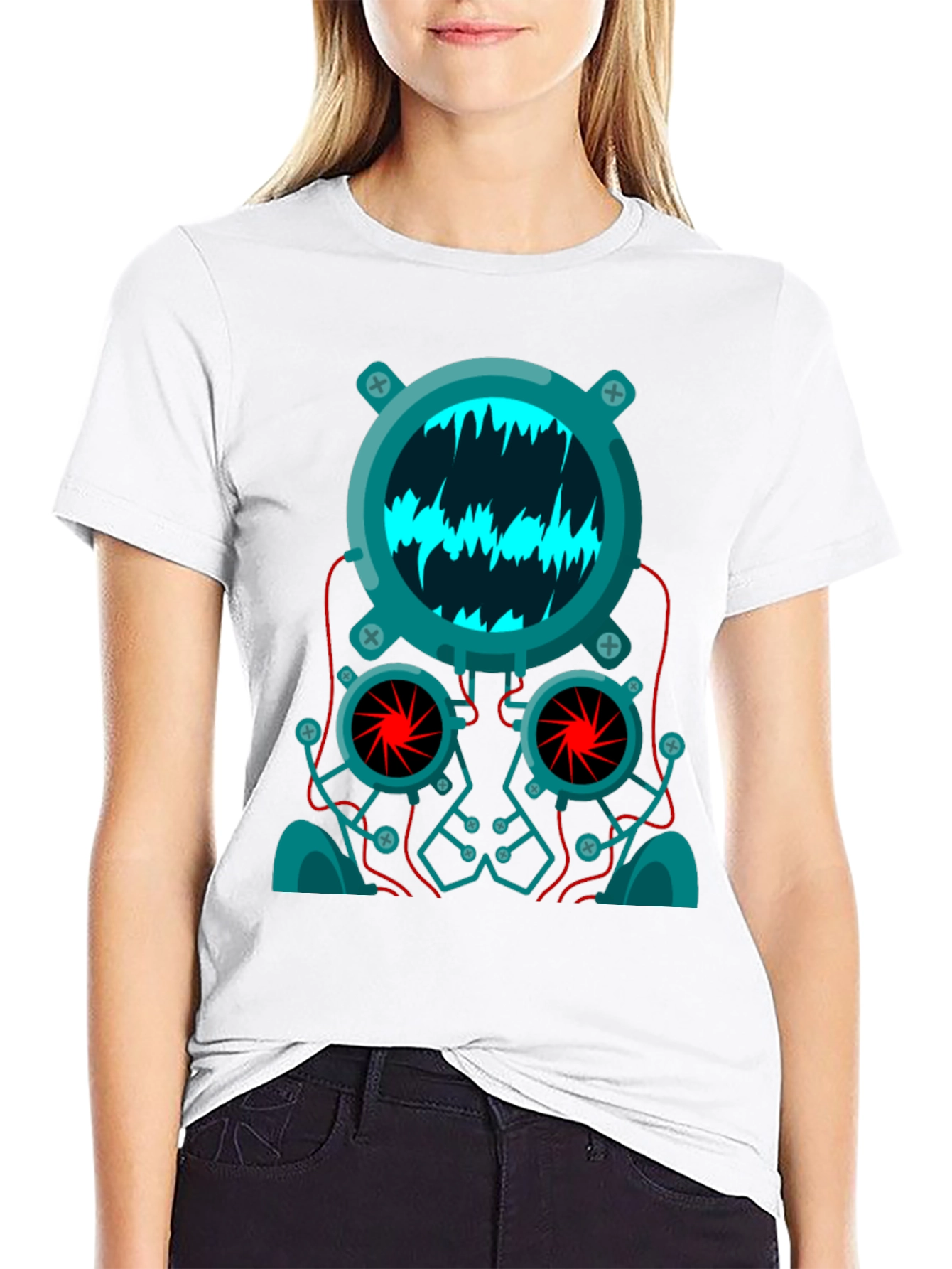 Cyberpunk Robot Head Graphic Tee - Black