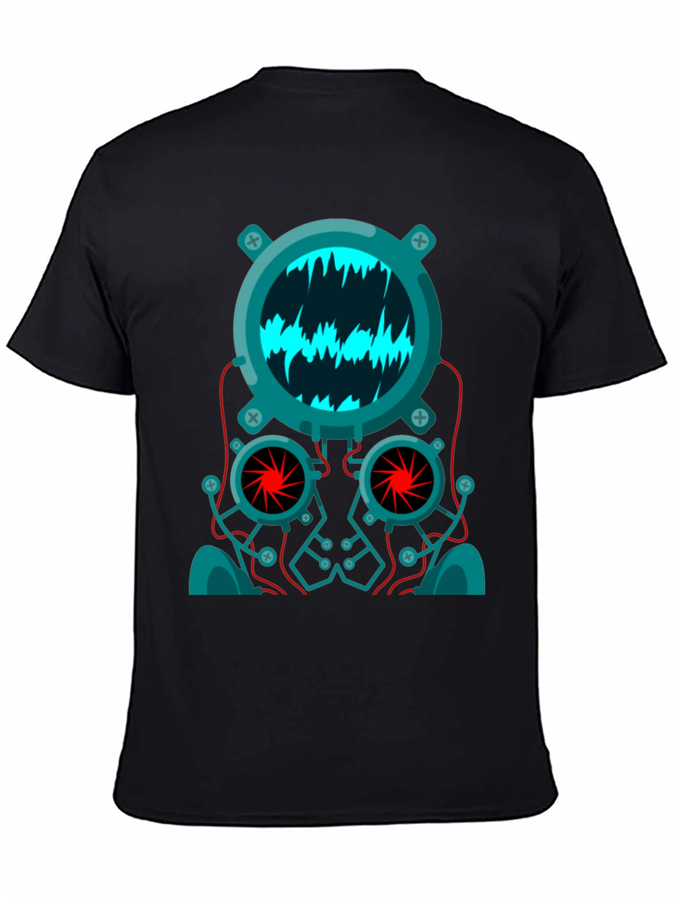 Cyberpunk Robot Head Graphic Tee - Black
