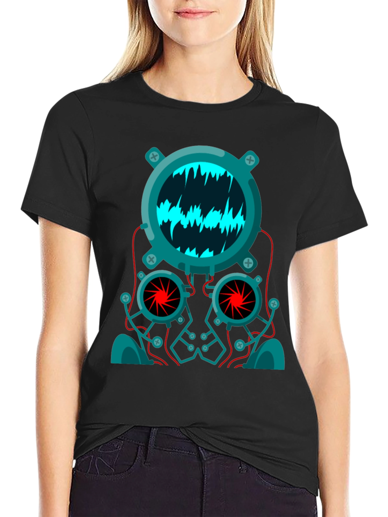 Cyberpunk Robot Head Graphic Tee - Black