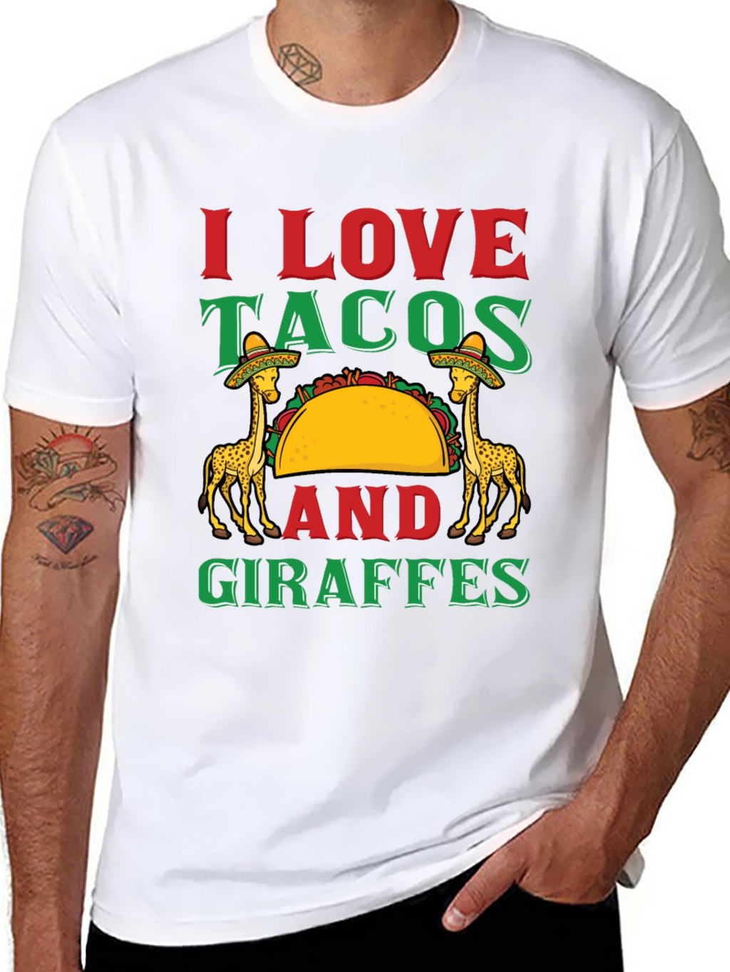 I Love Tacos and Giraffes Graphic T-Shirt