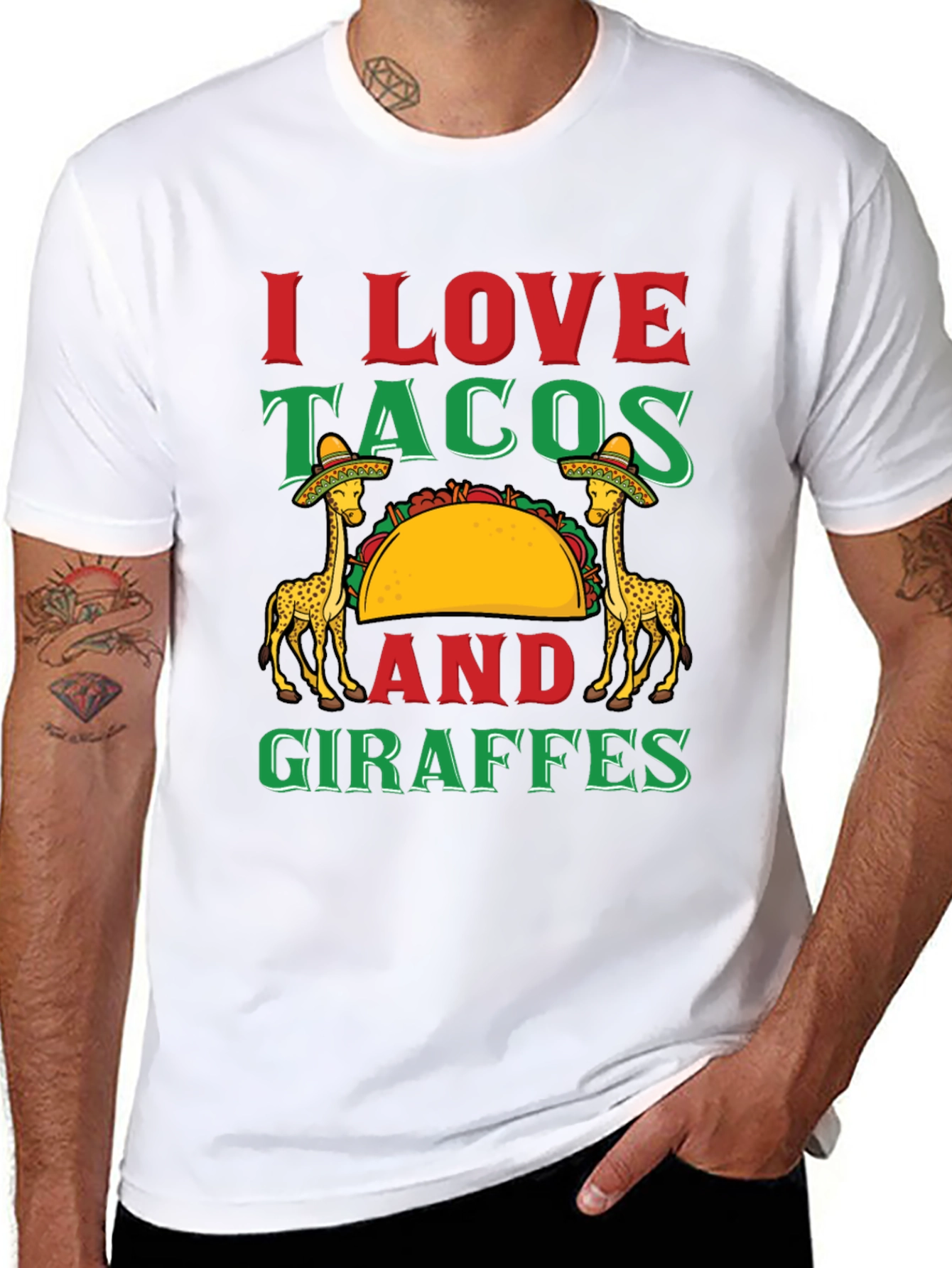 I Love Tacos and Giraffes Graphic T-Shirt