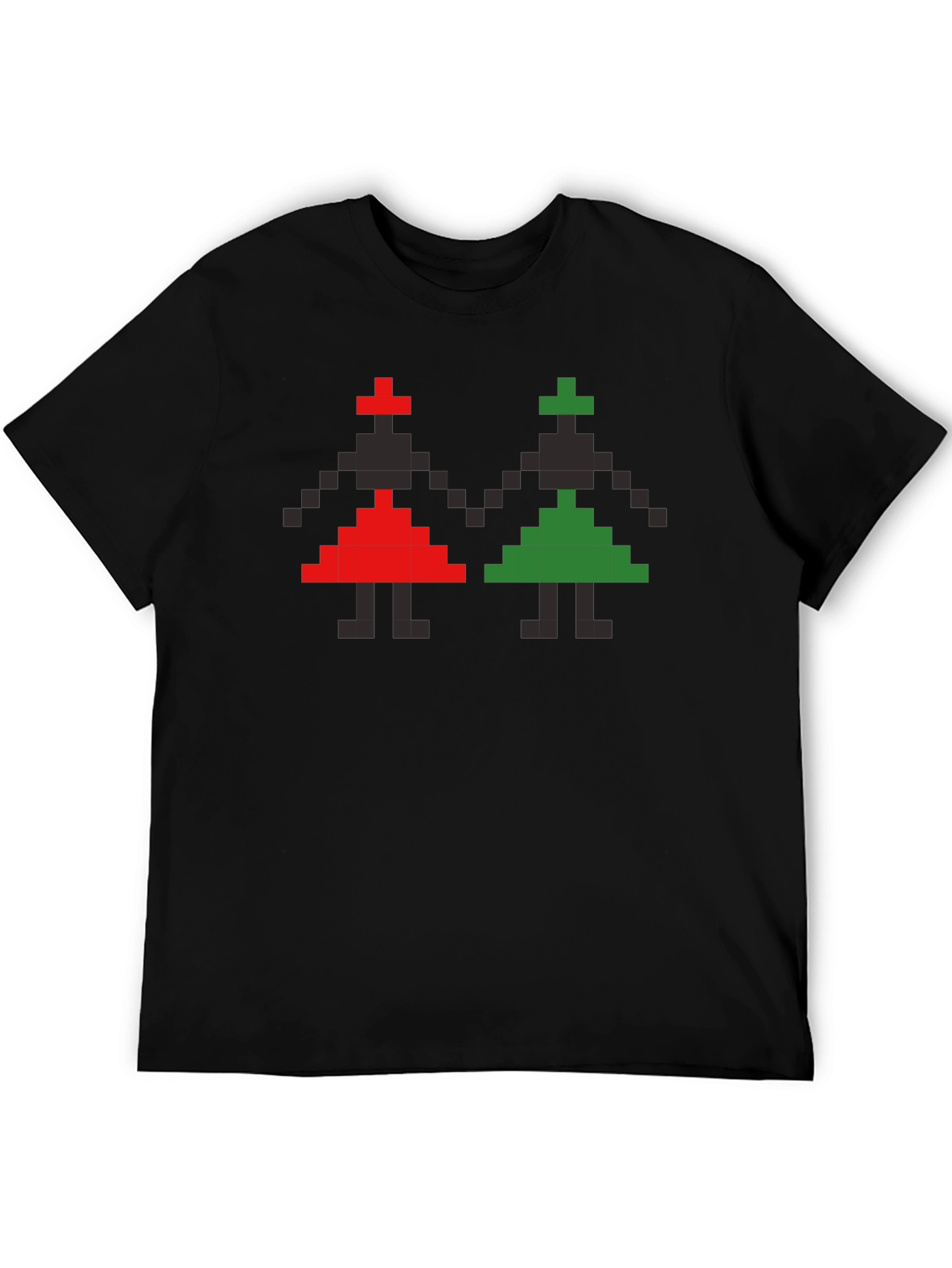 Retro Pixel Art T-Shirt - Red and Green Figures